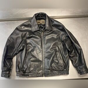 Vintage Members Only Black Label Leather Jacket Mens L Full Zip Bomber Biker EUC